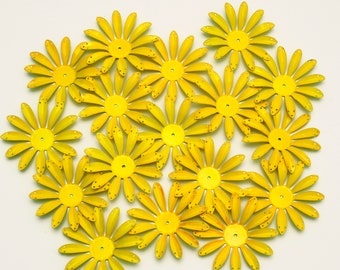6 Vintage 1960&#39;s Yellow Enamel Flowers - Craft Supplies