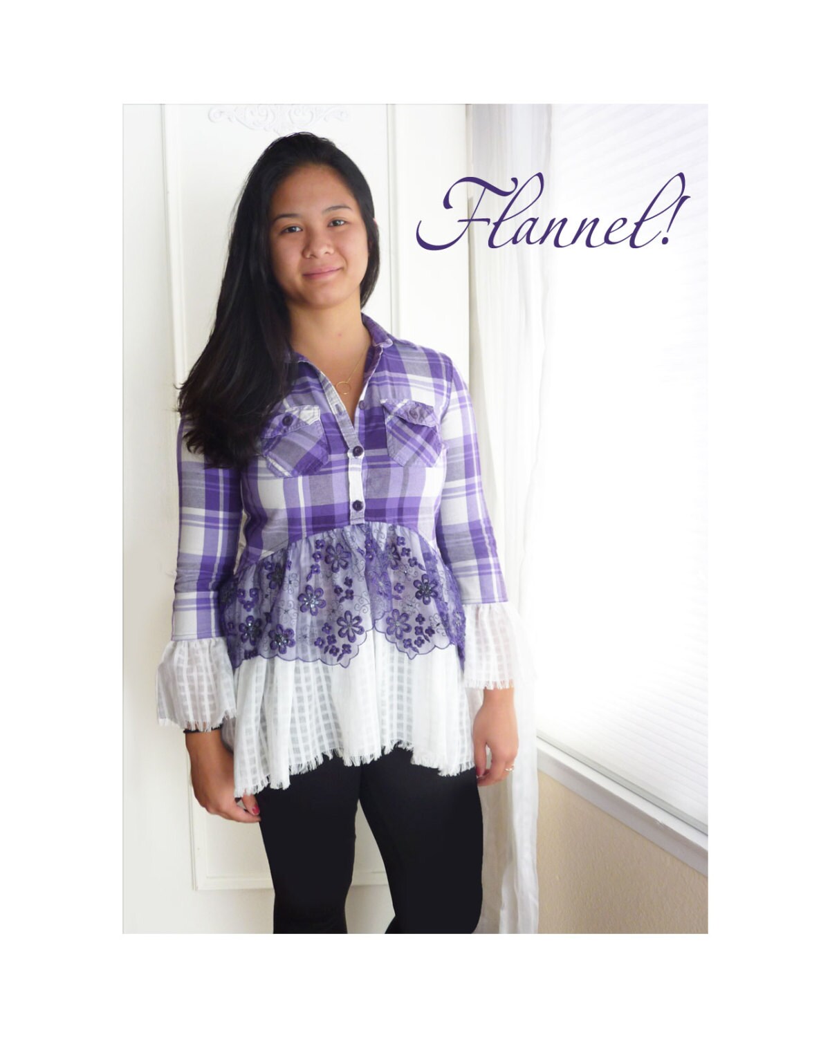 Boho Flannel Shirt Purple Lace Country 