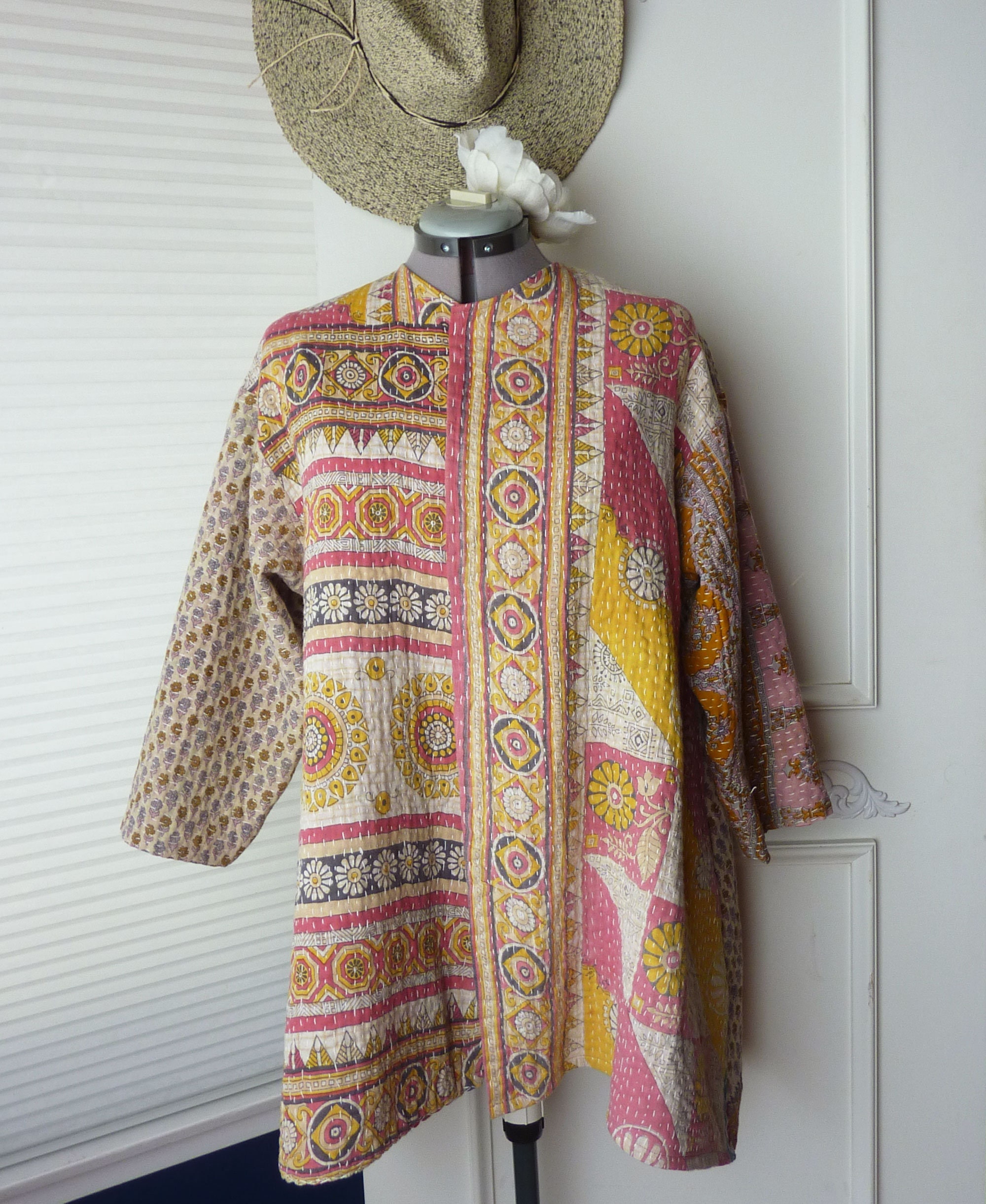 Vintage Kantha A Line Duster Jacket Cotton Beige Pastel - Etsy