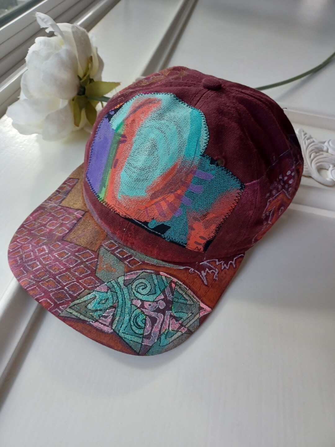 Hand Painted Baseball Cap Artsy Hat Abstract Art OOAK Etsy