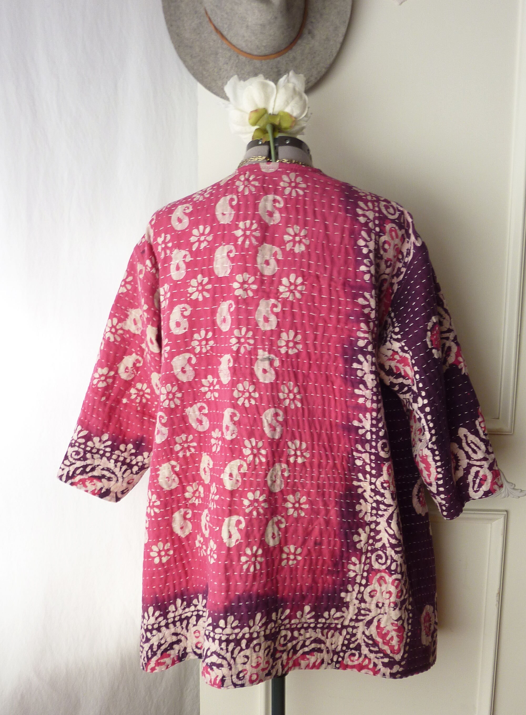Reversible Vintage Kantha quilt duster jacket cotton pink & | Etsy
