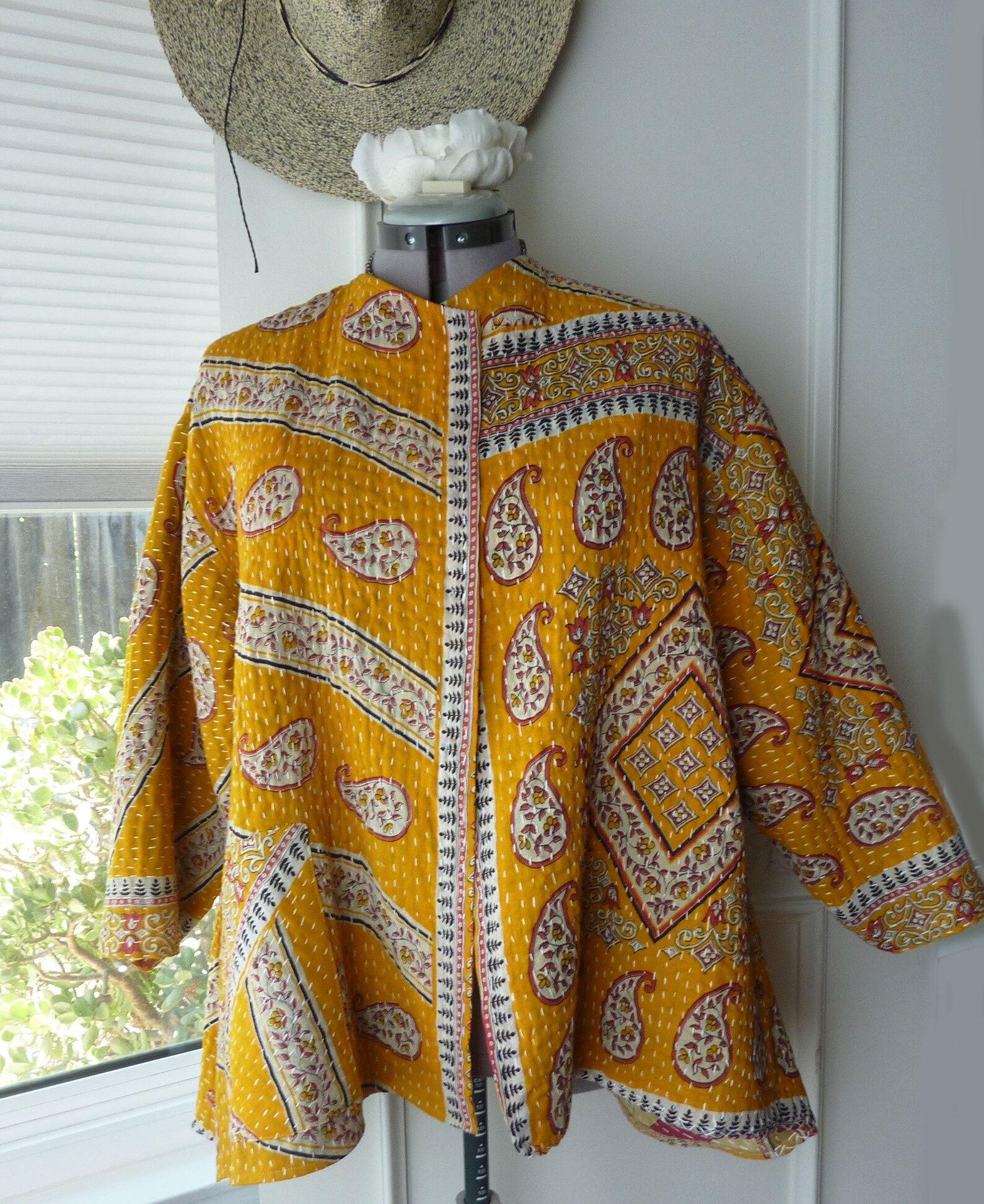 Reversible Vintage Kantha Quilt Jacket Cotton Marigold Etsy