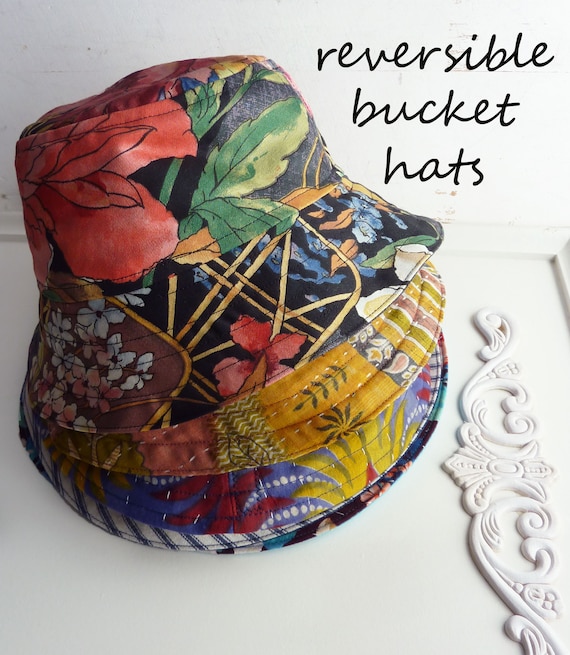 Reversible Bucket Hat, Upcycled Denim W Stars or Blue & White Stripe, OOAK,  Beach, Gardening Hat, Cruise Hat, Retro, Fishing Hat 