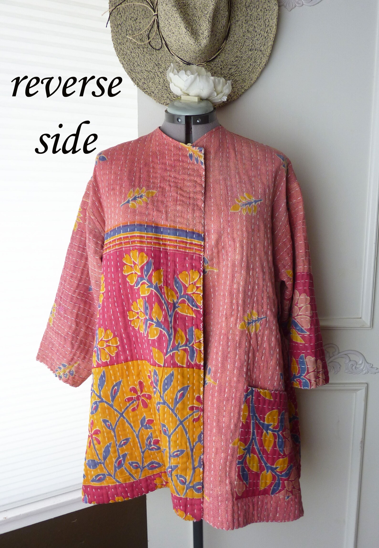 Reversible Vintage Kantha Quilt Jacket Black Gold & Red Etsy