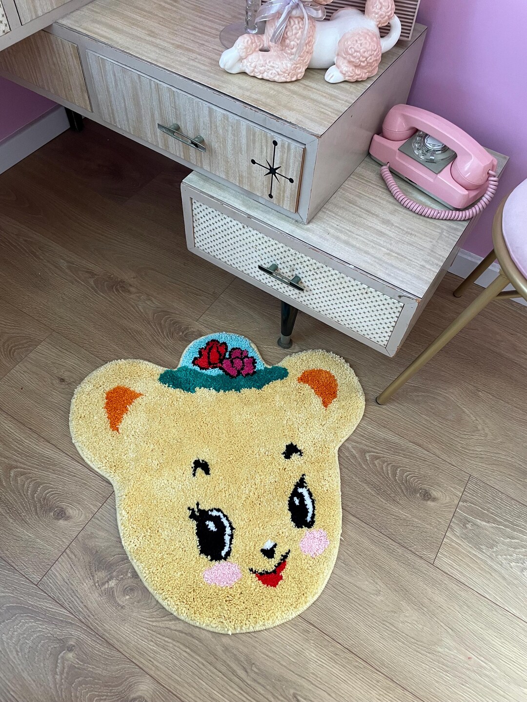Kitsch Rugs NEW Vintage Kitsch Mcm Retro Tufted Teddy Bear Rushton Meyercord Bath ...