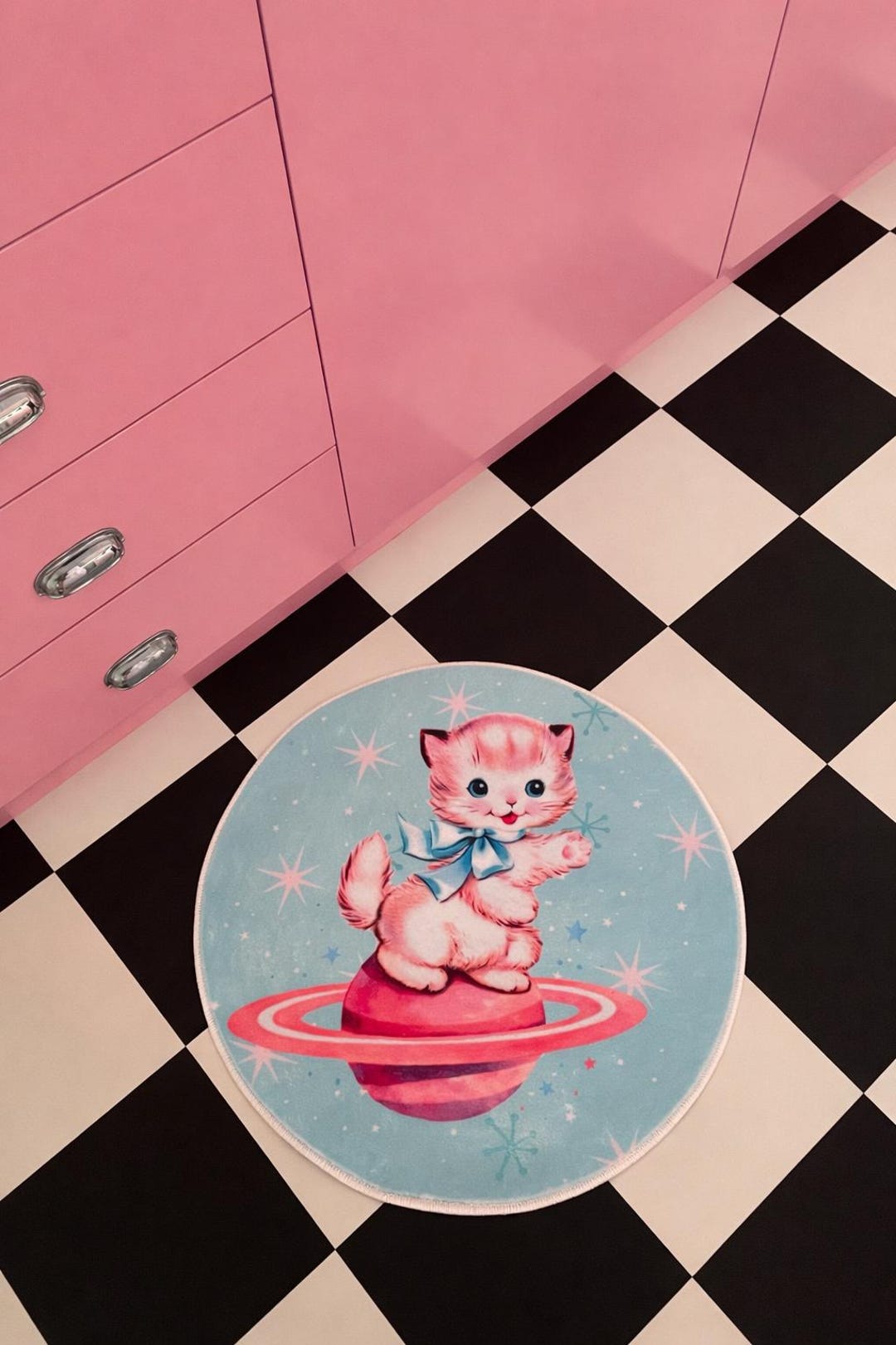 Kitsch Rugs NEW Vintage Kitsch Mcm Retro Sputnik 50s Atomic Space Kitty Cat Kitten ...