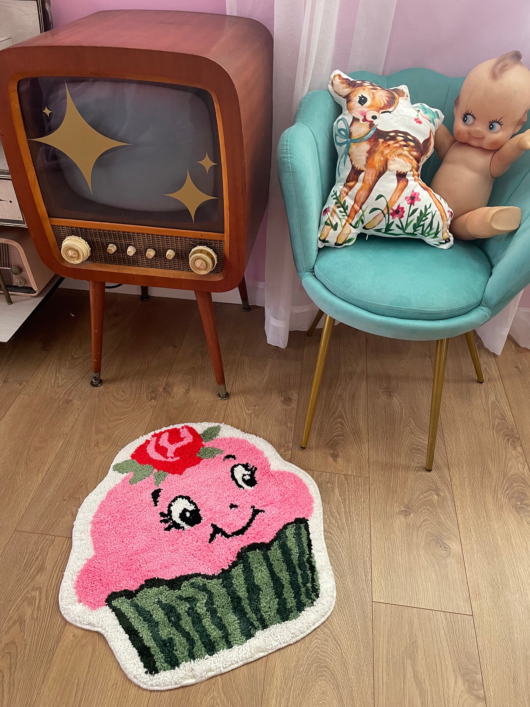 Kitsch Rugs NEW Vintage Kitsch Mcm Retro Tufted Cupcake Cute Watermelon Nursery ...