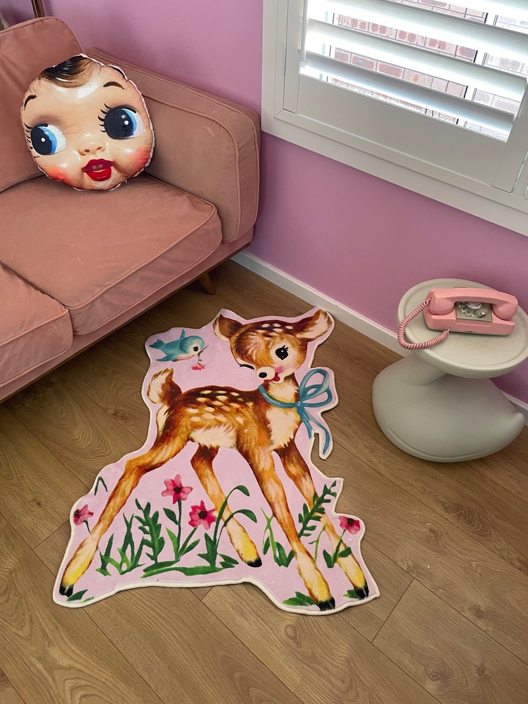 Kitsch Rugs NEW Vintage Kitsch Mcm Retro 50s Anthropomorphic Deer Fawn Kitchen ...
