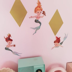 Pegatinas de pared kitsch vintage retro con diseño de estrella de mar y sirena, calcomanías para el baño de Norcrest, pin-up, Vinnie Boy, placa extraíble kawaii de Lefton