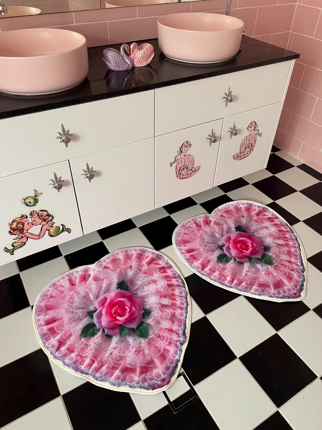 Kitsch Rugs NEW Vintage Kitsch Mcm Retro Pinup 50s Doll Valentine Love Heart Punk ...