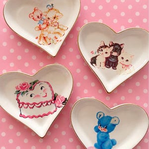 Nouveau coeur or kawaii en céramique bibelots plateau de vanité kitsch vintage girly salle de bains coquillage surcyclé décor fait main ours arc-en-ciel chat