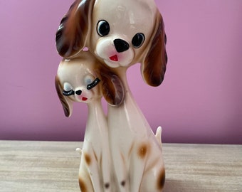 Retro vintage Japan kawaii big eye Poodle dog puppy eyelash rare ceramic pair lovers kitsch cat Vinnie boy Japanese pop