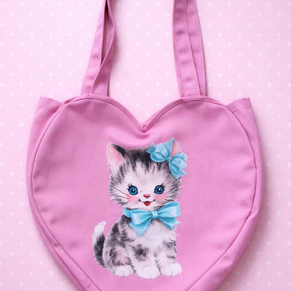Neu Kitsch Pink Tasche Einkaufstasche Einkaufstasche Retro Vintage Kätzchen Katzenliebhaber Weltraum Atomar Kawaii Vinnie Junge Geschenk