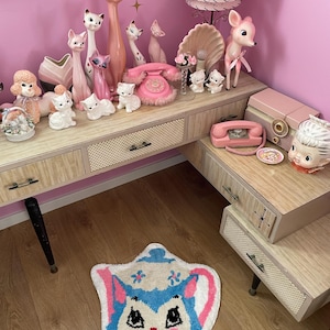 NIEUWE Vintage kitsch mcm retro getuft kat kitten Miss Priss theepot Lefton meyercord badmat binnen slaapkamer badkamer vloerkleed Vinnie Boy