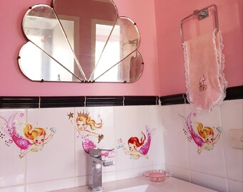 Kitsch vintage retro PINK Trio Mermaid wall stickers sticker decals home girl pinup bedroom vinnie boy bathroom removable norcrest lefton