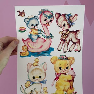 Abziehbilder Vintage Retro-Stil inspiriert Katze Reh Bär kawaii Telefon vinnie Junge Baby Kitsch meyercord Melanie Martinez