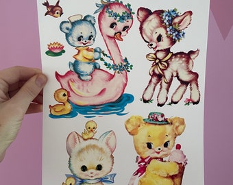 Waterslide decals NEW vintage retro style inspired cat deer bear kawaii phone vinnie boy baby kitsch 50s 60s meyercord Melanie Martinez