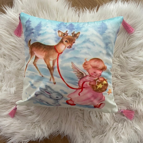 Kitsch vintage retro Christmas NEW pastel angel snowflake reindeer deer mint Kitschmas tassel cushion cover kawaii  vinnie boy