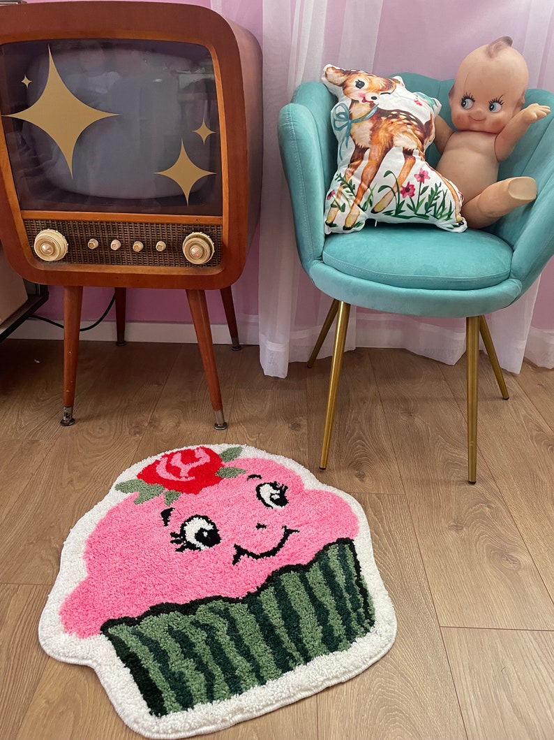 Kitsch Rugs NEW Vintage Kitsch Mcm Retro Tufted Cupcake Cute Watermelon Nursery ...