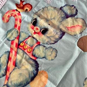 vintage kitsch retro kitschmas meyercord wonderland kitten bunny rabbit snow candyland Christmas tree skirt pastel decoration Vinnie 1950s imagem 4