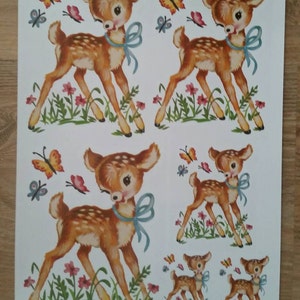 Decalcomanie acquatiche NUOVI adesivi vintage retrò ispirati a Bambi, cervo, Vinnie, bambino, bambini, kitsch, artigianato, riproduzione, trasferimento, anni '50 e '60