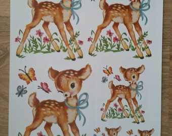 Waterslide decals NEW vintage retro style inspired bambi deer vinnie boy baby children kitsch craft 50s 60s reproduction