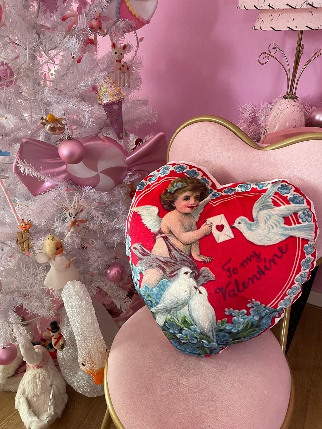 Kitsch Vintage Retro Anthropomorphic New Pillow Angel Cupid Etsy