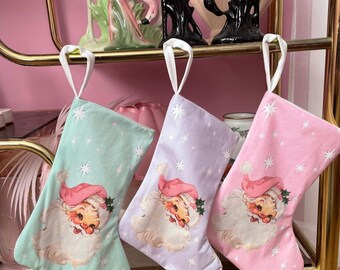 Kitschmas Papai Noel St Nick Vintage vintage inspirado meia de Natal rosa retrô atômico meados do século árvore estrela Vinnie menino pastel