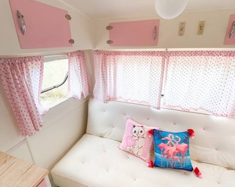 Kitsch vintage retro NEW tropical flamingo tikki cushion cover pinup bedroom vinnie boy vintage tassel trim blue flowers ranch atomic japan