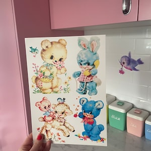Stickers pour glissade d'eau NOUVEAU style rétro vintage inspiré chat chaton agneau vinnie garçon bébé enfants reproduction kitsch des années 50 et 60 Melanie Martinez