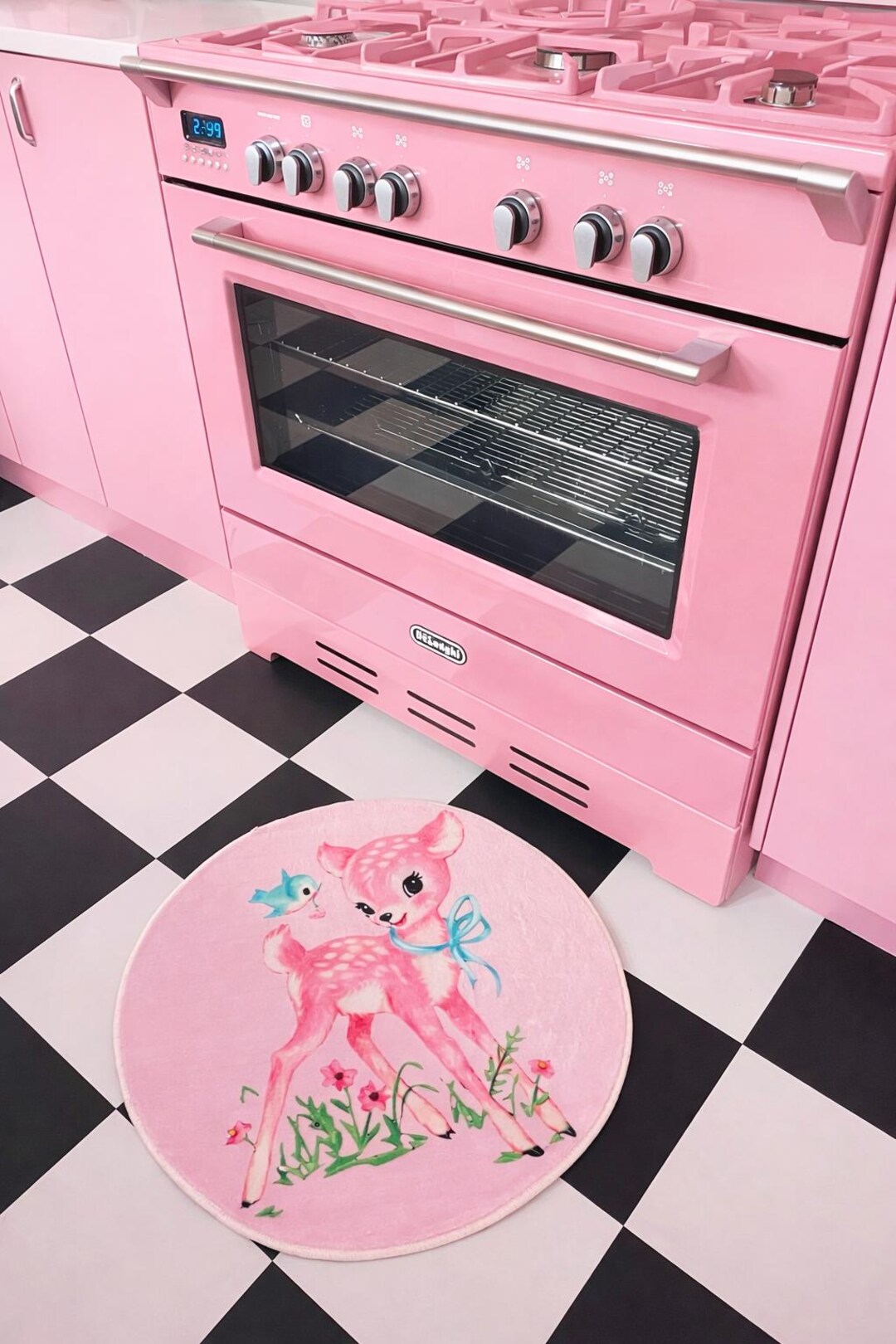 Kitsch Rugs NEW Vintage Kitsch Mcm Retro Kawaii Pink Fawn Deer Big Eye Nursery ...