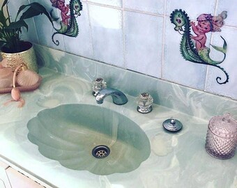 Kitsch vintage retro NEW Mermaid racer sea horse wall stickers decals home room girl pinup bedroom vinnie boy nursery lefton