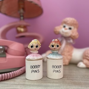 Vintage sweet girl bobby pin holder ceramic retro Pastel mod japan lefton kitsch 60s Vinnie Boy decor 1950s 1960s dressing table commodore