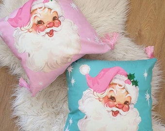 Kitsch vintage retro Christmas NEW atomic starburst mint green santa candyland Kitschmas tassel cushion cover kawaii bedroom vinnie boy pink