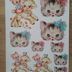 Waterslide decals NEW vintage retro style inspired cat kitten lamb vinnie boy baby children kitsch  50s 60s reproduction Melanie Martinez