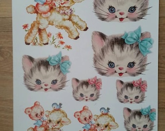 Waterslide decals NEW vintage retro style inspired cat kitten lamb vinnie boy baby children kitsch  50s 60s reproduction Melanie Martinez