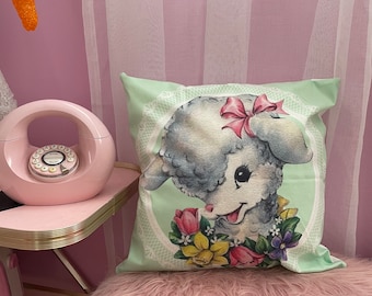 Kitsch vintage retro NEW Bunny lamb Easter spring nursery kids 50s kawaii cushion cover pinup bedroom vinnie boy vintage throw pastel goth