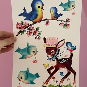 Stickers pour glissade d'eau NOUVEAU style rétro vintage inspiré chat cerf ours kawaii téléphone vinnie garçon bébé kitsch 50s 60s meyercord Melanie Martinez