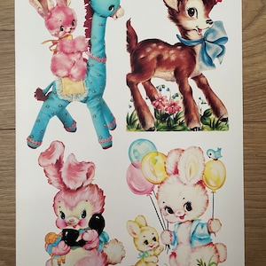 Adesivos de toboágua NOVO estilo vintage retrô inspirado em veado, coelho fulvo, coelho Vinnie, menino, bebê, kawaii, kitsch, reprodução dos anos 60 Melanie Martinez