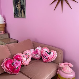 Pink Vintage Valentine retro heart candy kawaii kitsch throw cushion cover Vinnie boy chocolate box 1950s mcm kitschy