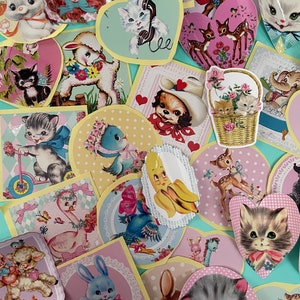 Set of 15 6cm vintage kitsch retro Sweet animal mermaid cat deer kitten atomic Vinnie boy scrapbooking craft gift kawaii stickers