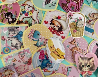 Set of 15 6cm vintage kitsch retro Sweet animal mermaid cat deer kitten atomic Vinnie boy scrapbooking craft gift kawaii stickers