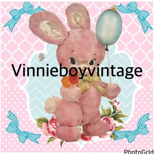 Coelho vintage, doce, berçário, artesanato, caderno, scrapbook, download, arquivo de impressão digital, kitsch, Vinnie, menino, gato, pastel, retro, cartão de felicitações