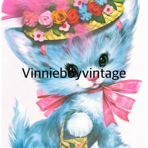 gatinho vintage baixar arquivo de impressão digital kitsch Vinnie menino gato pastel retrô cartão comemorativo
