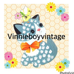 Vintage gatinho gato bonito rosa berçário artesanato caderno scrapbook baixar arquivo de impressão digital kitsch Vinnie menino gato pastel retro cartão de felicitações