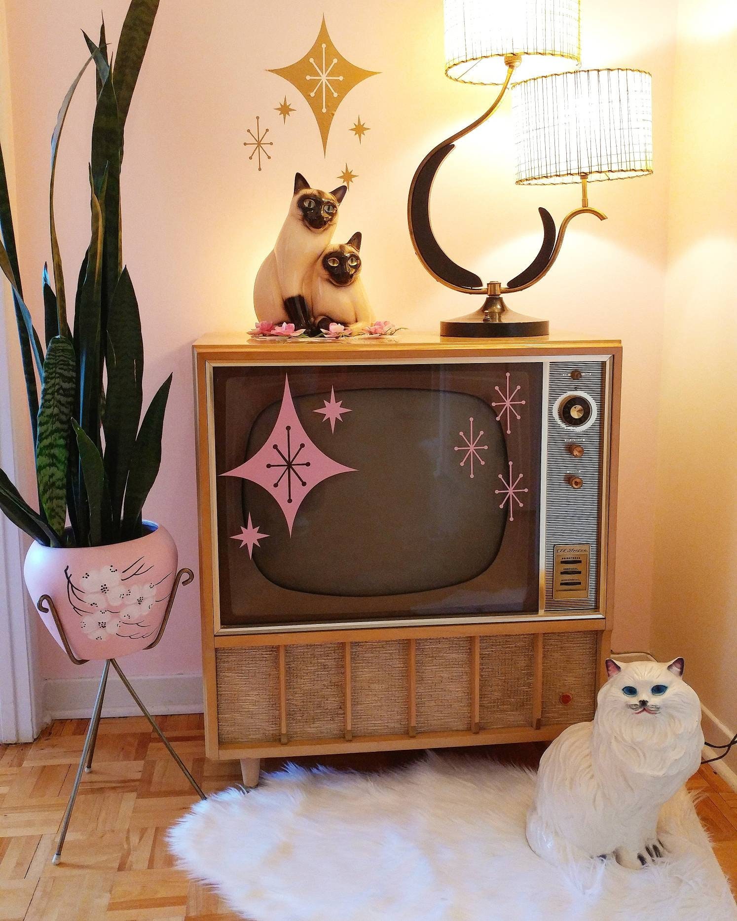 Kitsch Vintage Retro New 1950s Atomic Diamond Sputnik Starburst 50s Spaceage Wall Stickers Sticker Decals Pinup Bedroom Vinnie Boy Removable