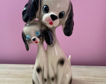 Retro vintage Japan kawaii big eye Poodle dog puppy eyelash rare ceramic pair lovers kitsch cat Vinnie boy Japanese pop