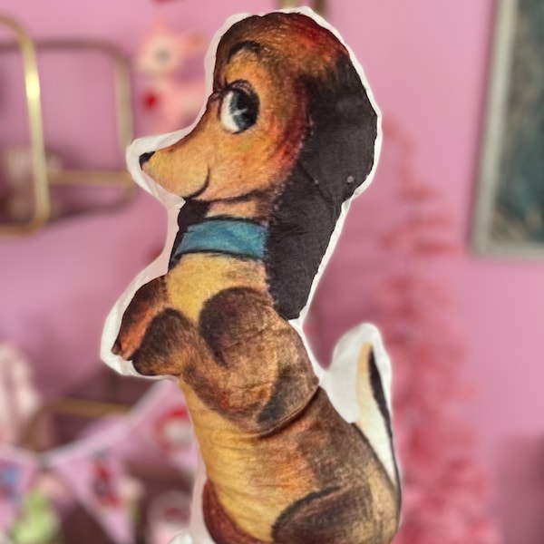 Kitsch vintage retro new pillow dachshund sausage dog wiener puppy Vinnie boy throw mod nursery