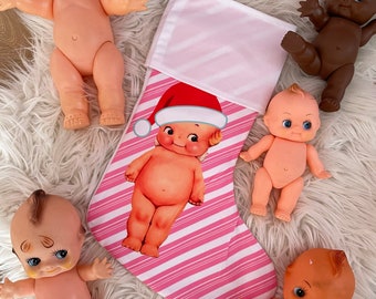 Kitschmas vintage inspired christmas stocking deer pastel pink retro atomic mid century tree starburst Vinnie boy Santa kewpie doll baby
