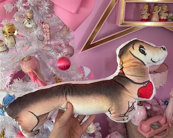 Kitsch vintage retro new pillow dachshund sausage dog wiener puppy Vinnie boy throw mod nursery